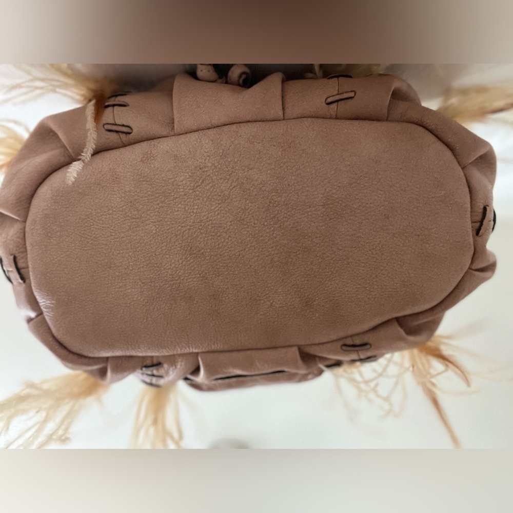 SOLD Patricia Nash Picerno Drawstring Boho Crossbody Shoulder Bag Beige Feathers - Picture 6 of 13